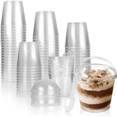 Pack of 50 Plastic Mini Dessert Cups with Lids and Spoons, Reusable Parfait Appetizers Cups, Serving Dessert Bowls for Party Pudding Cheesecake Ice Cream Jelly Yogurt (7 oz/200 ml)