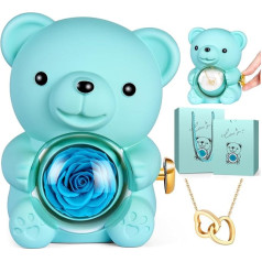 goldmiky Eternal Rose Bear Gift Box, Rose Box Bear, Rose Bear Preserved Flowers, Gifts for Mother, for Women, Christmas, Valentine's Day, Birthday (Blue)