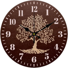 CHGCRAFT Wall Clock Tree of Life Wall Clock Tick-Free Clock Round Decorative Wall Clock Made of Wood Printed MDF Wall Clock for Home Living Room Bedroom Home Office Decoration