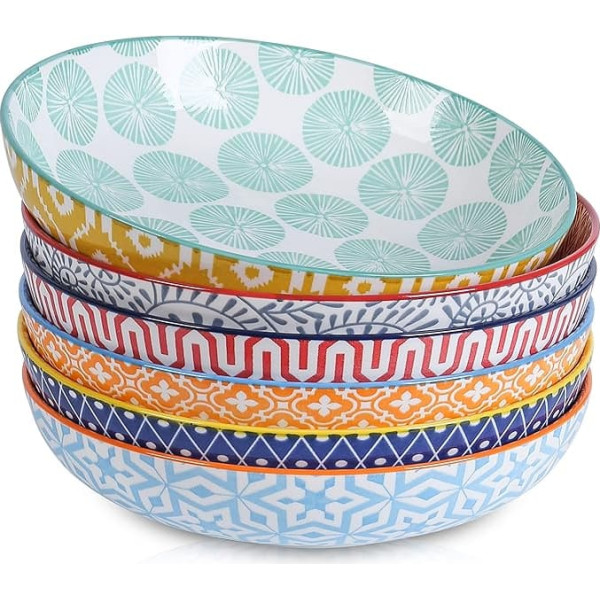 Selamica Pasta Bowls, Porcelain, 26 Oz, Set of 6, 8
