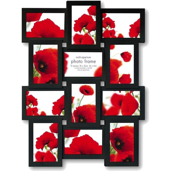 ZEP Extra Large Multi Aperture Photo Frame for 12 6 x 4 Photos, Black