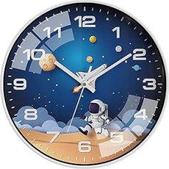 30 cm Children's Wall Clock Silent without Ticking, Modern Quartz Colourful for Boys and Girls, Space Astronauts for Bedroom, Living Room, Classroom, Children's Room