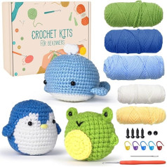 Souarts Complete Crochet Set for Beginners Animals, Crochet Knitting for Beginners Set with Crochet Hooks Yarn, Creative Knitting Set Craft Set for Adults Children Gift (Blue Blue Green)