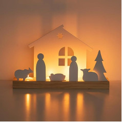 Romadedi Nativity Scene Christmas Candle Holder Set: Nativity Scene Indoor Decorations Small with Wooden Base White Nativity Set for Table Fireplace Mantle Ideal for Christmas Decoration