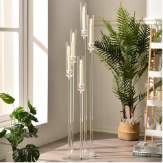 VINCIGANT Acrylic Floor Candle Holder with 5 Arms Transparent Candle Holder for Wedding Centrepiece High Clear Candle Holder for Christmas All Saints Day Table Dinner Fireplace (Without Candles)