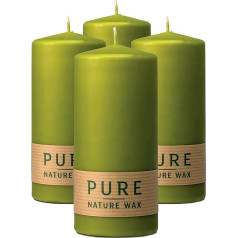 Pure Natural Pillar Candles - Pillar Candles Made of 100% Natural Wax - Paraffin Free - Diameter 6 x 13 cm - Green Candles Long Burning Time - Pack of 4