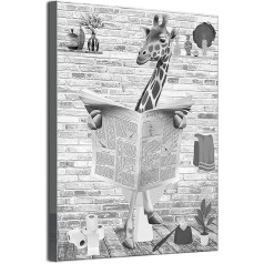 MKHFUW Modern Canvas Wall Art Funny Animals Sitting on the Toilet, Newspaper Pictures Reading Bathroom Bedroom Poster, Frameless (Giraffe,50 x 70 cm)