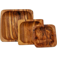 Pretty 3-Piece Square Olive Wood Snack Bowl Set