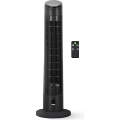 KEPLIN 73.3 cm 90 Degree Oscillating Tower Fan with Remote Control - Compact Size, Powerful Wind, 3 Modes, Temperature Display for Home and Office with Quiet Operation (Black)