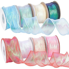 PH PandaHall 8 Colours Iridescent Fishtail Yarn Ribbons Wide Bendable Iridescent Organza Ribbon for Flowers Bouquets Packaging Crafts Decoration