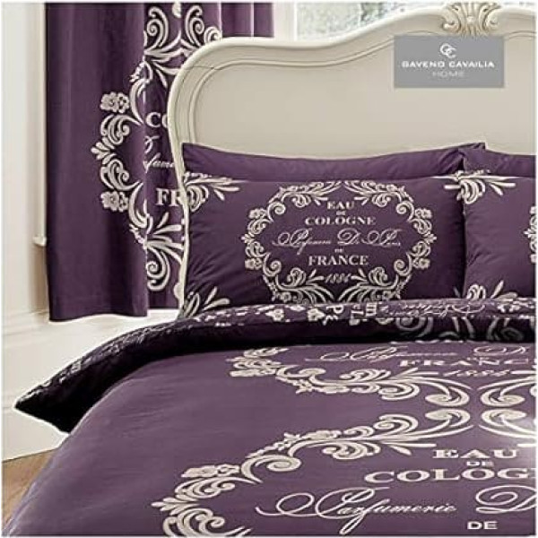 Gaveno Cavailia Luxurious SCRIPT PARIS Bed Set With Duvet Cover and Pillow Case, Polyester-Cotton, Purple , Double