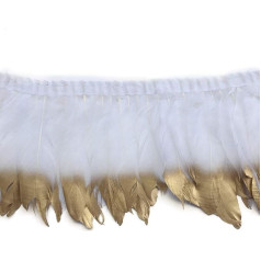 Sowder Duck Goose Feather Trim Fringe 2 Yards(white and gold)