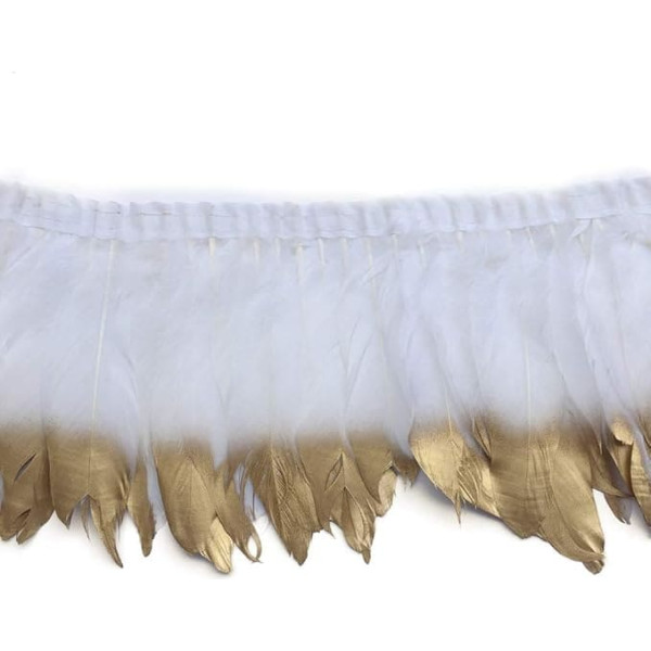 Sowder Duck Goose Feather Trim Fringe 2 Yards(white and gold)