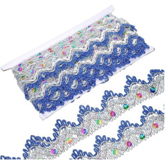 QUARKZMAN 10 Yard Shiny Beaded Lace Trim 1.4 Inch Metallic Sequin Lace Fabric Ribbon Flat Sewing Fabric Trims Strips for Crafts Sewing Clothes Gift Wrapping Home Decoration Dark Blue/Silver