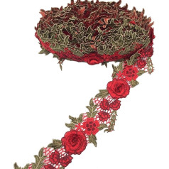 Kleidungsstickerei-Applikation, Aufnäher, 2,7 m, schönes rotes Blumenband, Nähen, Handwerk, Spitzenbesatz, Verzierung (Farbe: Rot) (Farbe: Rot)