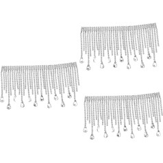 Rhinestone Trim 3 Pieces Crystal Fringe Trim Denim Shorts with Rhinestone Fringe Rhinestones for Crafts Decals for Crafts Crystal Decoration DIY Rhinestone Chain