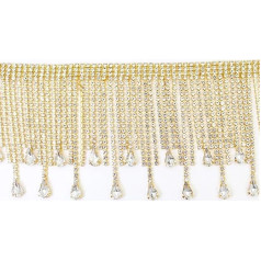 Silver Plated Fringe Chain AB Rhinestone Water Drop Tassel Trim Sew on Crystal Glass Decorative Trims Gold 3ft