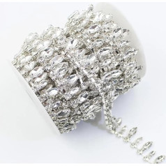 1Yard Silver Glass Pendant Rhinestone Trim Water Drop Leaf Crystal Chain Wedding Dress Decoration Accessories Eye