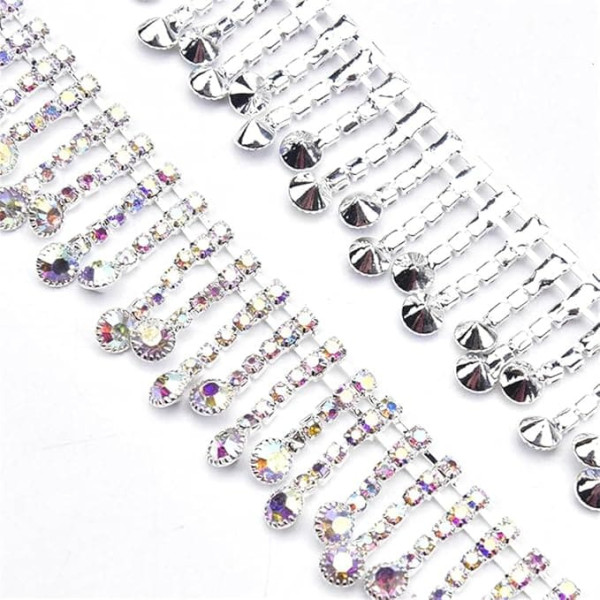 Niiyyjj Runder Strass-Anhänger, dichte Quastenkette, Kleidung, Ausschnitt, Schulterkleid, Diamant-Fransenbesatz, silberfarbener Strass, ab 45 cm