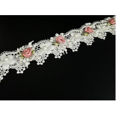Vintage Lace Ribbon White Pearl Flowers Lace Trim Floral Applique Embroidered Lace Fabric for Wedding Bridal Dress Clothes Costume Hat Decoration DIY Handmade Sewing