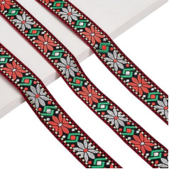 AHANDMAKER 10 Yards Floral Woven Ribbon Boho Ribbon Lace Trim 1 Inch Wide Vintage Jacquard Ribbon Ethnic Woven Ribbon for Sewing Crafts DIY Clothing Accessories Orange Red