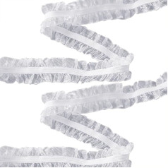 10m Double Ruffle Lace Ribbon Elastic Organza Lace Trim Tulle Ruffle Ribbon Pleated Fabric Chiffon Sewing Trim Decorations Clothes Lace Trim for DIY Crafts White