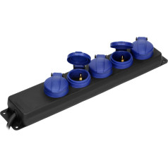 Pagarinātājs IP44, 5 ligzdas 2P+Z IP44, schuko, gumijas kabelis, H05RR-F 3x1,5 mm, garums 3 m