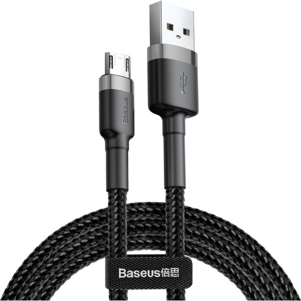 usb-mikro usb kabelis cafule 2.4a 0.5m (pelēk-melns)