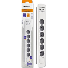 Elektrības lente | 6 rozetes | 2 x usb | 1,8 m | balta-pelēka
