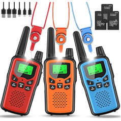 Walkie Talkie Set of 3 Children's Rechargeable, Rabigala Radios with 5 km Long Range for Adults, Li-ion Battery, VOX Hands-Free Kit, Torch LED, LCD