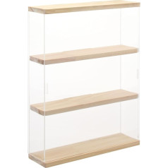 Nonemey Acrylic Display Case with Light 3 Levels Transparent Display Case Box for Model Cars Figures Collectibles (Wood 30 x 8.5 x 37.8 cm)