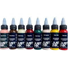 JUST INK Tattoofarben-Set, 8 x 30 ml, Deutsche Tätowierfarben, REACH-konform, Hochpigmentiert, Professionelle Tattoo Ink