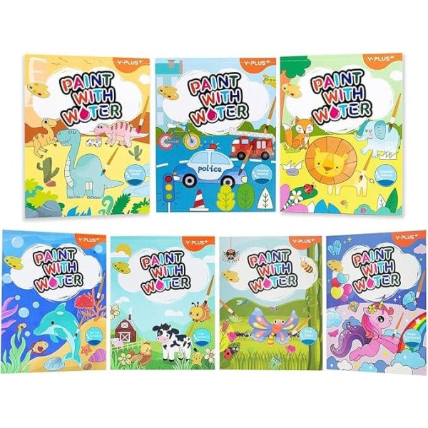 YPLUS Paint with Water Books for Toddlers, Watercolour Painting Paper for Kids, Craft Gift for Drawing with Brush - (All 7 Themes)