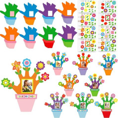 HABDJILTY 96 Pieces Mother's Day Crafts Hand Print Flower Pot Mother's Day Crafts for Kids Classroom Crafts Paper Handprint Keepsake Picture Frame with Flower Stickers for