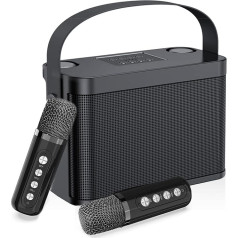 Karaoke Machine, Bluetooth Karaoke System with 2 Microphones for Adults and Children, Portable PA System, Speaker with Mobile Phone Holder/USB/TF Card/AUX-In, for Home Party, Outdoor/Indoor, Black