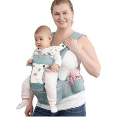 fisca Baby Carrier Newborn to Toddler, Ergonomic Baby Carrier with Hip Seat for 0-48 Months Baby, 15-in-1 Ways to Carry Baby Hip Carrier with Back Padding Removable (Green Print)