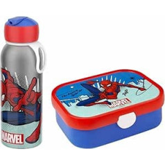 Mepal - Flip-Up Campus Thermal Lunch Set - Insulated Stainless Steel Water Bottle for Children - 9 Hours Hot & 12 Hours Cold - Bento Lunch Box with Insert & Fork - Spiderman