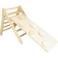 SWEETME Montessorian Triangle for Kids with Slide and Climbing, Foldable Climbing Natural Wood Educational Toy for Kids (Natural Wood)