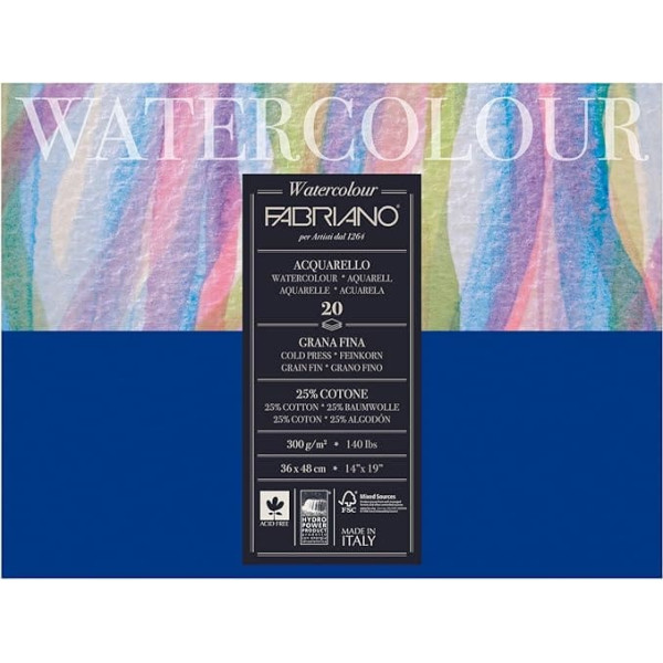 Fabriano Watercolour Paper, Cotton, White, 36 x 48 x 0.5 cm