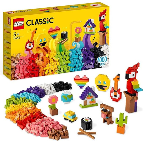 LEGO 11030 Classic Large Creative Building Set Construction Toy Set, Build a Smiley Emoji, Parrot, Flowers & More, Creative Building Blocks for Children, Boys, Girls from 5 Years