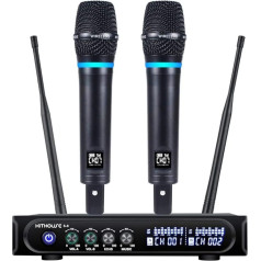 Kithouse S9 UHF Rechargeable Wireless Microphone System Karaoke Microphone Wireless Mic Cordless Dual with Bluetooth Receiver Box + Volume Control Echo for Karaoke Singing Speech Meeting Church