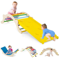 FANTASK 3-in-1 Children's Climbing Arch, Multicoloured, Maximum Load 60 kg, Reversible Triangle Ramp with Padding, Versatile Indoor Children's Ladder for Climbing and Sliding