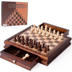 SANCHKEN 32.5 cm Wooden Magnetic Chess Set Classic Interactive Chessboard Game Set for Adults Travel Chessboard with 2 Integrated Storage Drawers - 2 Extra Queen
