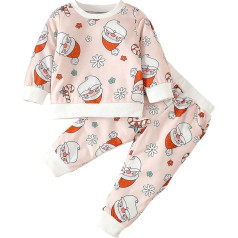 New Year Children's Clothes Set Kids Outfit Soft Cotton Warm Crew Neck Long Sleeve Round Neck Santa Printed Sweatshirt Set for Boys Girls