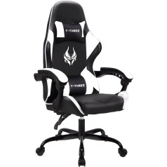 T-THREE. Ergonomic Leather Gaming Chair Office Chair Swivel Chair Computer Chair Racing Chair Leather Chair Height Adjustable with Headrest and Lumbar Support (White)