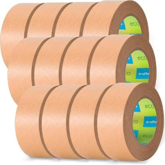m-office Paper Tape Kraft Paper, Tape for Cardboard Packaging, Shipping, Moving and Crafts, Packaging Tape, Brown Kraft Paper Tape (Pack of 12, 50 mm x 80 m)