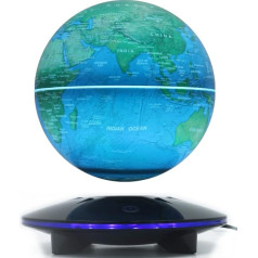 Magnetic Floating Globe, 6 Inch LED Levitation Floating World Map Globe, Car Rotation in the Middle of Air with Touch Control for Home Office Desk Decoration Hanging Blue
