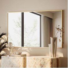 BEAUTYPEAK Rectangular Wall Mirror with Metal Frame, Gold, 96 x 66 cm, Shatterproof Bathroom Mirror, Wall Mirror for Bathroom, Bedroom, Living Room, Rectangular Bathroom Mirror