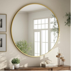 BEAUTYPEAK 60 cm Round Mirror in Gold, Round Decorative Wall Mirror with Aluminium Frame, Shatterproof Bathroom Mirror for Hanging and Leaning, Wall Mirror for Bedroom, Bathroom, Living Room