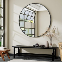 Koonmi 106 cm Large Mirror Round Black Round Mirror Wall Mirror with Aluminium Alloy Frame for Bathroom, Washbasin, Living Room, Bedroom, Entrance Wall Decoration